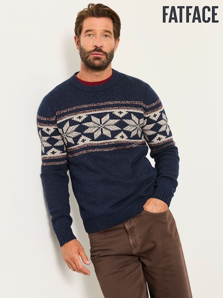 Navy - Regular Fatface Snowflake Knitted Crew Neck Jumper