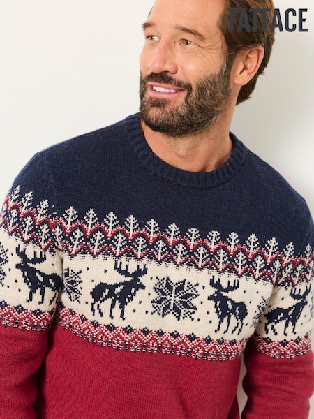 Κόκκινο - Regular Fatface Moose Crew Neck Knitted Jumper