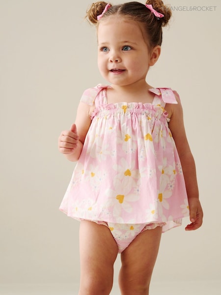 Angel & Rocket Pink Minnie Daisy Print Bow Shoulder Tunic And Bloomer Dress (G77732) | AED155