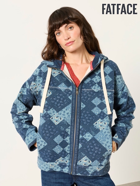 Blue Patchwork - Fatface Airlie Zip Through Hoodie