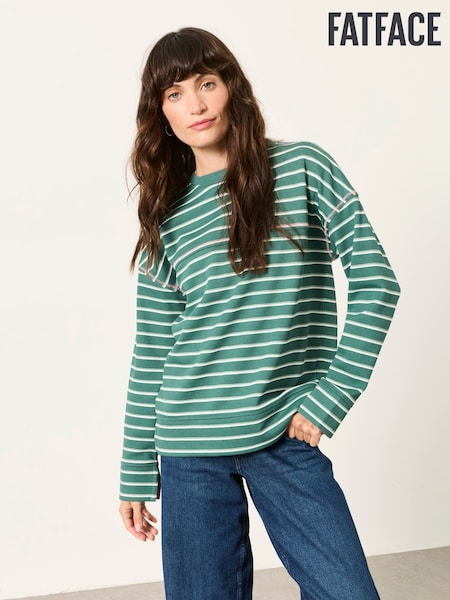 Dark Green - Fatface Airlie Stripe Crew Sweat Top