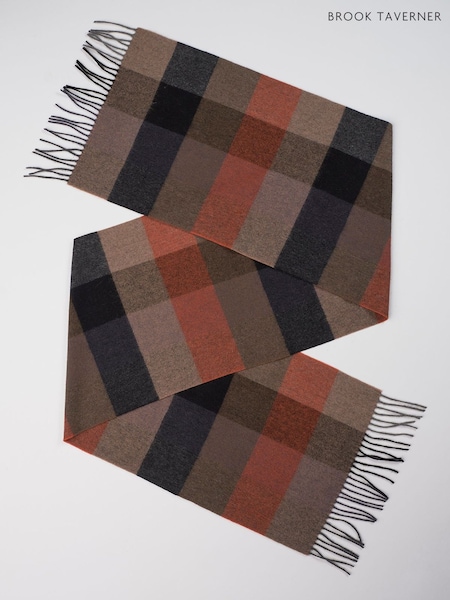 Brook Taverner Orange Pure Lambswool Check Scarf (G78450) | R$ 395