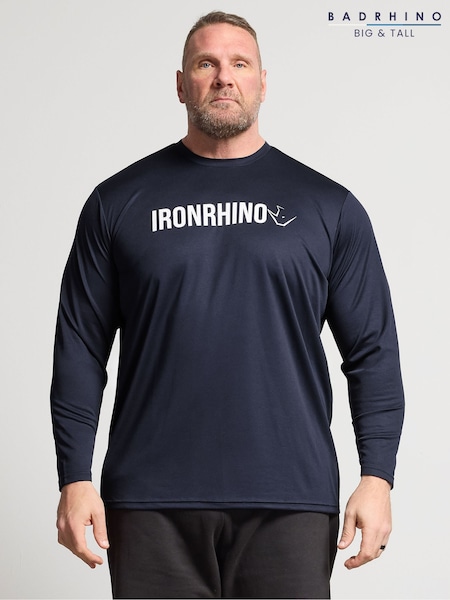BadRhino Big & Tall Blue Ironrhino Long Sleeve Text Logo T-Shirt (G78553) | $65