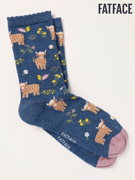 Marineblau - Fatface Highland Cow Socks
