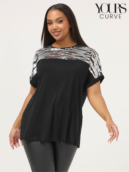 Yours Curve Black Colourblock Animal Top (G78779) | 140 QAR