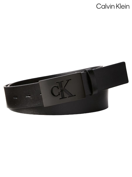 Calvin Klein Black Plaque Smooth Leather Belt (G78838) | AED379