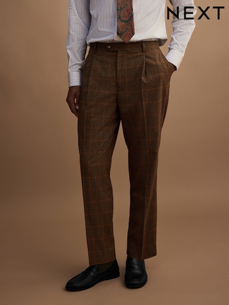 Brown - Regular Tailored Fit Gun Club Check Suit Trousers