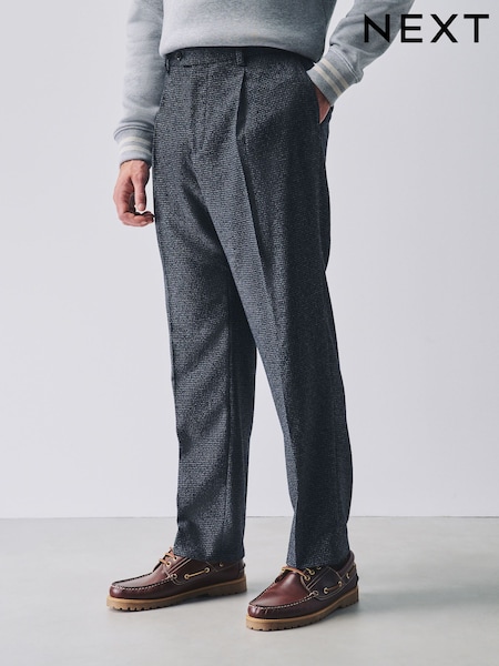 កងទ័ពជើងទឹក - Regular Tailored Fit Puppytooth Boucle Textured Suit Trousers