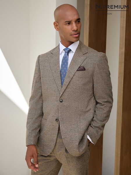 Neutral - Regular Regular Fit Nova Fides Italian Wool Blend Boucle Textured Suit Jacket