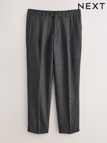 Grey - Regular Tailored Fit With Wool Herringbone Stripe Suit Trousers