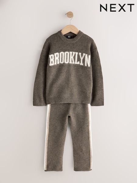 Brooklyn Castanho Chocolate - Knitted Crew Neck Jumper And Joggers Set (3mths-7yrs)