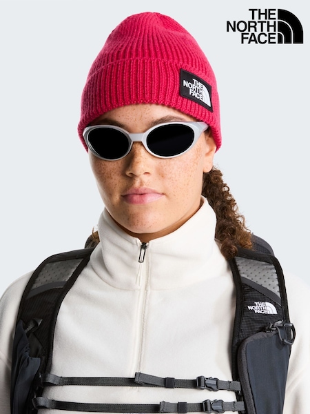 Pink - The North Face Logo Box Cuffed Beanie