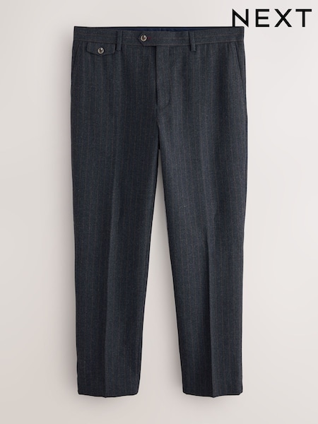 Charcoal Grey - Regular Tailored Fit Stripe Trimmed Suit Trousers With Wool