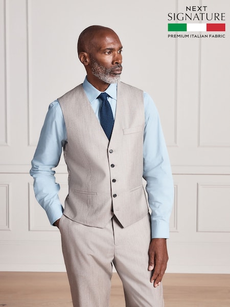 Neutral - Regular Signature Slim Fit Zignone Italian Wool Cashmere Flannel Suit Waistcoat