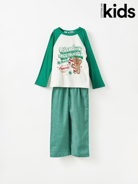 Cotton On Green Kids Matching Family Christmas Raglan Long Sleeve Pyjamas (G79158) | 130 QAR