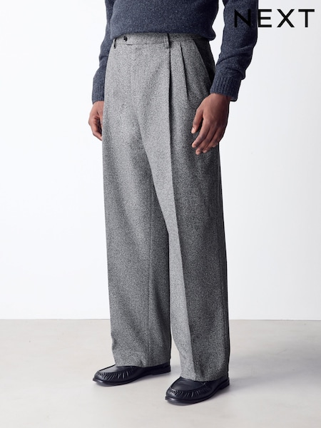 Charcoal Grey - Regular Loose Fit Boucle Suit Trousers