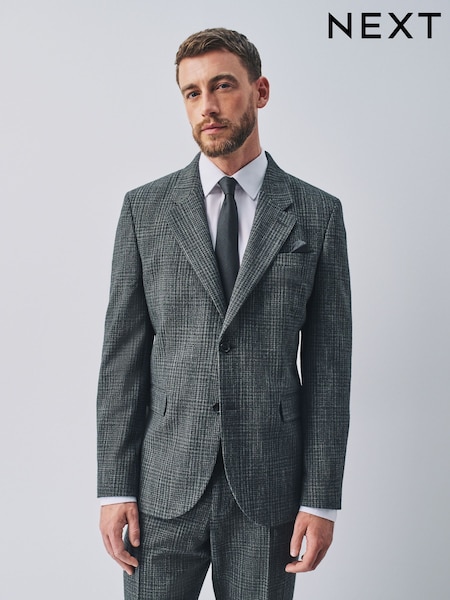 رمادي رمادي داكن - Regular Slim Fit Check Boucle Texture Suit Jacket