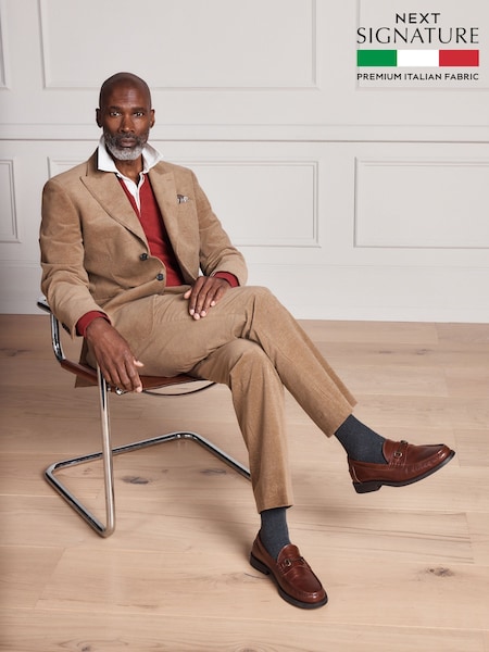 Tan Brown - Regular Signature Tailored Fit Pontoglio Italian Cashmere Blend Corduroy Suit Jacket