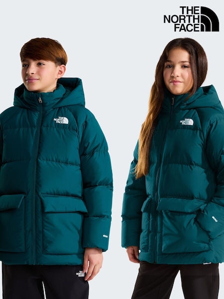 Green - The North Face Teen Down Fleece Lined Puffer Parka Jacket