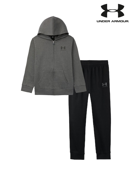 Grey - Under Armour Rival Branded Logo Full Zip Fleece Hoodie Set