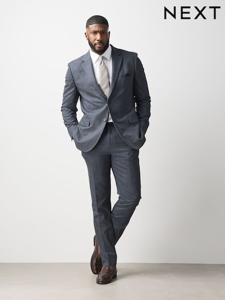 Grey - Regular Muscle Fit Motionflex Stretch Flannel Suit Trousers