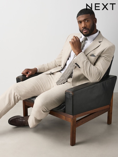 Ecru - Regular Muscle Fit Motionflex Stretch Flannel Suit Jacket