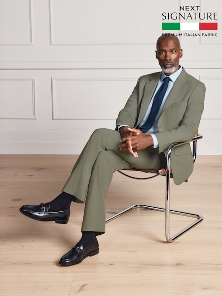 Sage Green - Regular Signature Muscle Fit Motionflex Stretch Tollegno Italian Wool Rich Suit Jacket