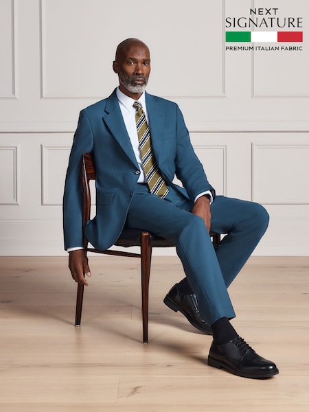 Bright Blue - Regular Signature Muscle Fit Motionflex Stretch Tollegno Italian Wool Rich Suit Jacket