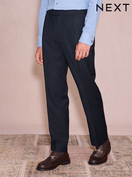 Navy - Regular Tailored Fit Textured Tuxedo Suit Trousers