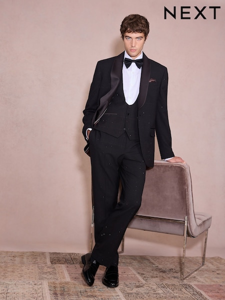 Czarny - Regular Regular Fit Check Sparkle Tuxedo Suit Jacket