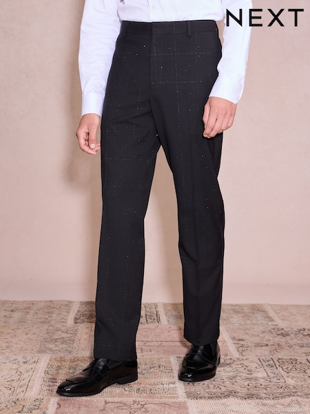 Black - Regular Regular Fit Check Sparkle Tuxedo Suit Trousers