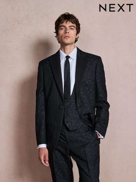 Navy - Regular Regular Fit Tuxedo Patterned Textured Suit Jacket