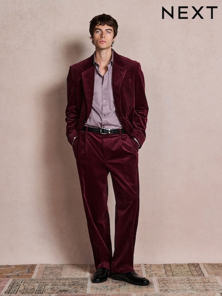 Burgundy Red - Regular Loose Fit Corduroy Suit Jacket