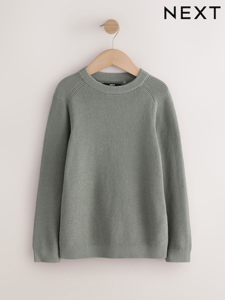 Green - Cotton Crew Neck Knitted Jumper (3-16yrs)