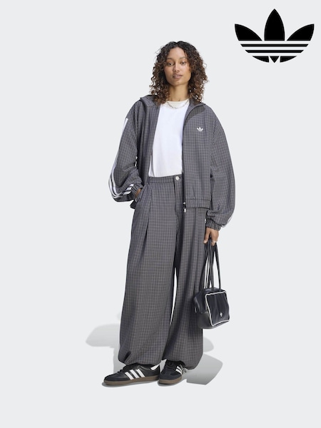 Grey/Black - Adidas Originals Checks Wide Leg Trousers