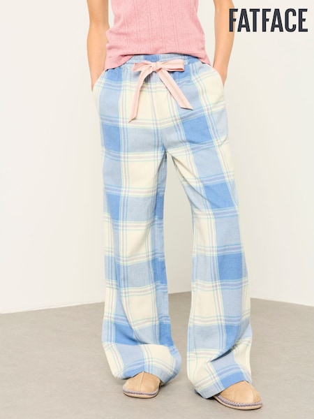 Blue - Fatface Large Check Wide Leg Pyjama Bottoms
