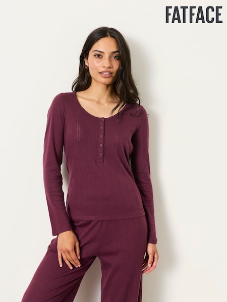 Violet prune - Fatface Henley Pointelle Top
