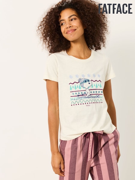 Elfenbein - Fatface Natalie Snoopy Ski Graphic Tee