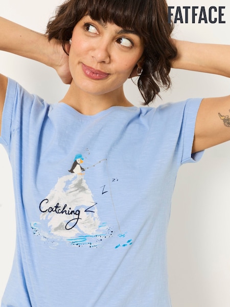 Light Blue - Fatface Puffin Pyjama Top