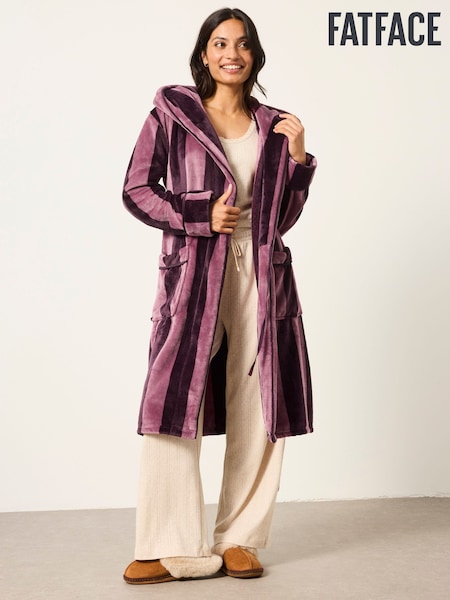 Plum Purple - Fatface Soft Striped Dressing Gown