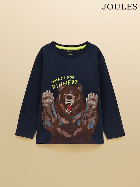 Navy - Joules Boys' Finlay Long Sleeve Applique Graphic T-shirt