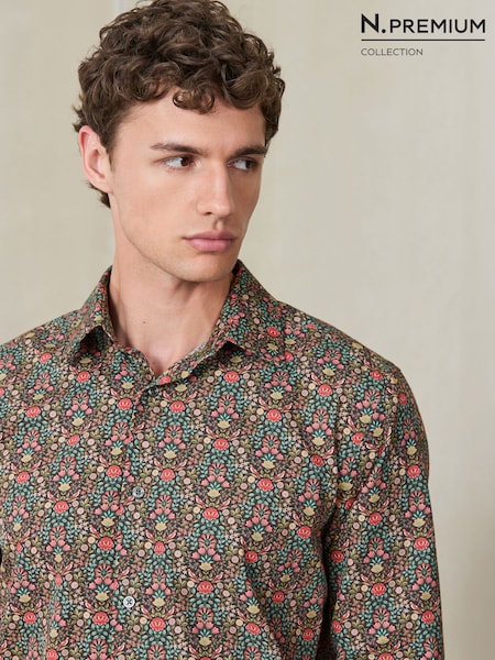 Brown Floral - Regular N. Premium Regular Fit Long Sleeve Shirt