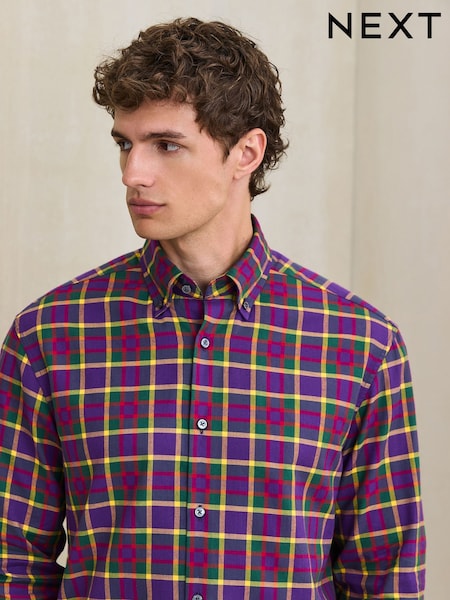 Purple - Regular N. Premium Check Soft Touch Smart Long Sleeve Shirt