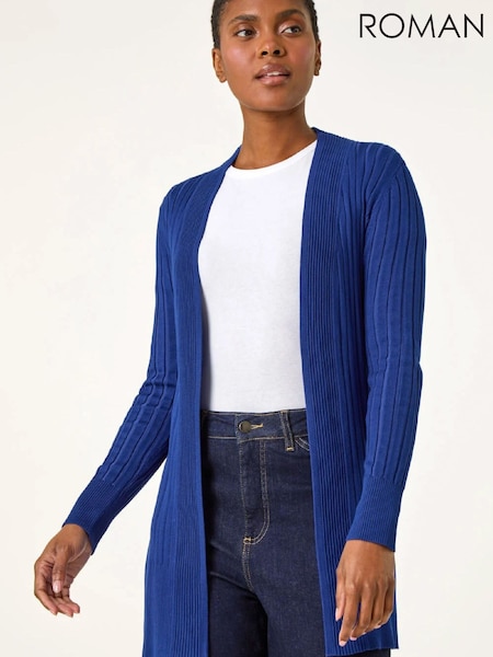 Roman Blue Longline Stretch Ribbed Cardigan (G79905) | 260 QAR