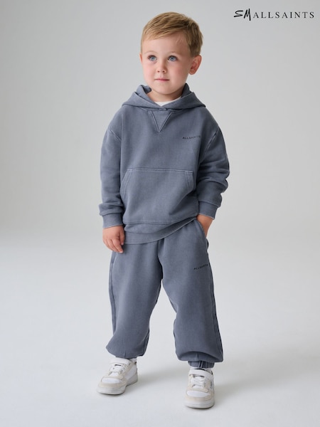 Textured Mid Blue - Smallsaints Block Logo Washed Pullover Hoodie And Joggers Set
