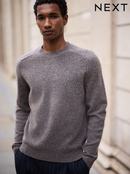 Neutral - Regular Relaxed Fit Cosy Crew Neck Jumper With Wool