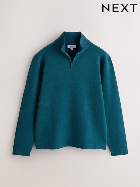 Vert - Regular N.premium Ultrasoft Quarter Zip Knitted Jumper With Wool