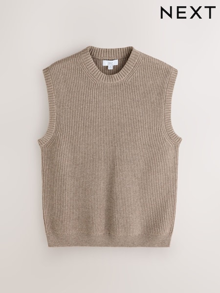 Neutral - Regular Ribbed Knitted Tank Crew Neck Jumper