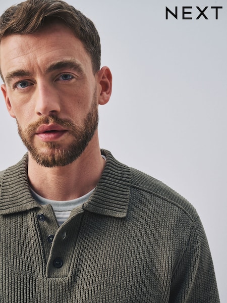 Зеленый - Regular Chenille Rib Polo Shirt