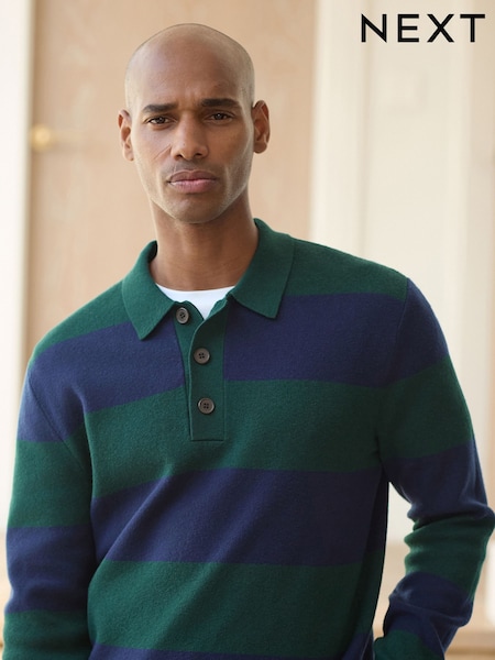 Green/Blue - Regular N. Premium Ultrasoft Smart Knitted Polo Shirt With Wool
